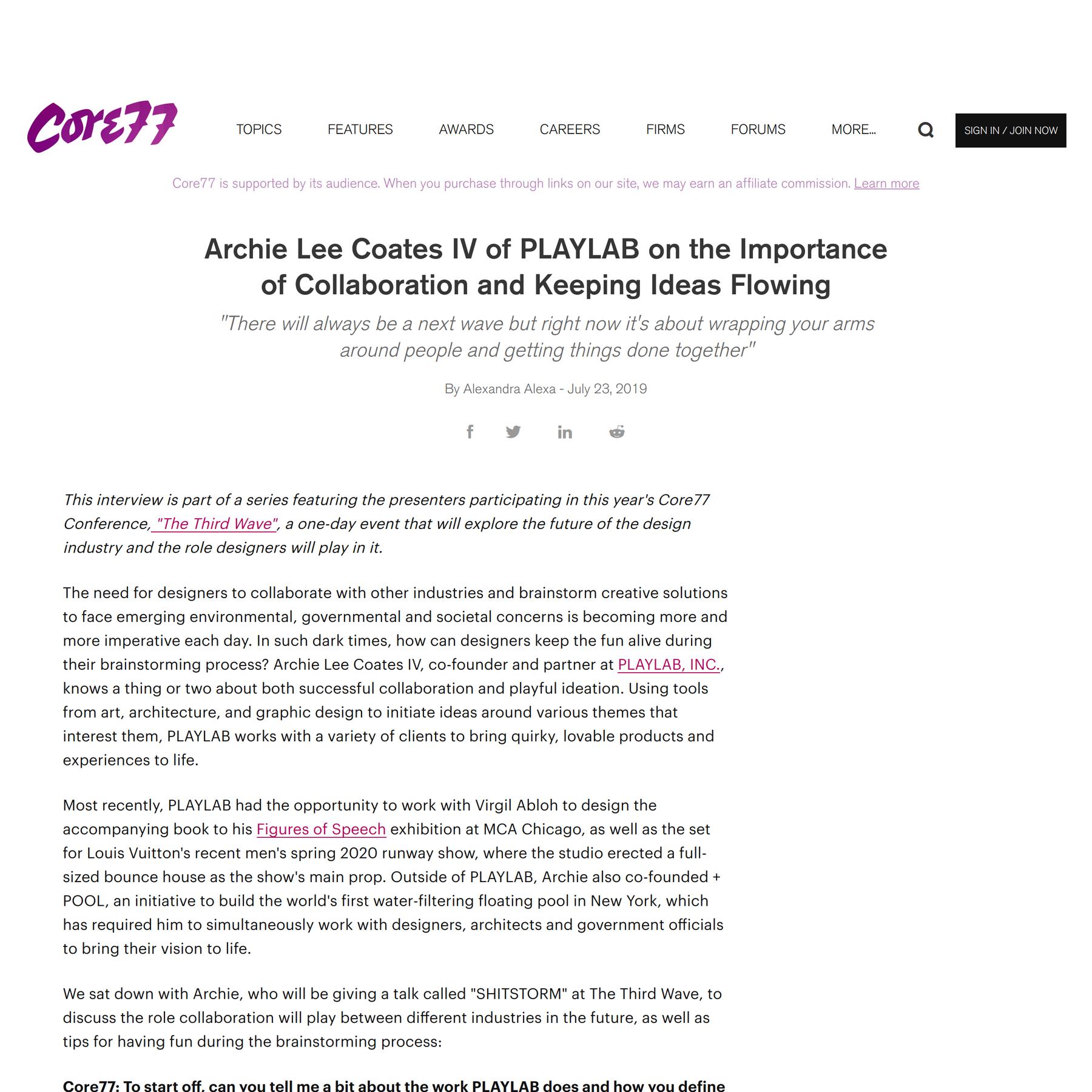 Archie Lee Coates IV of PLAYLAB on the Importance of Collaboration and Keeping Ideas Flowing - Core77