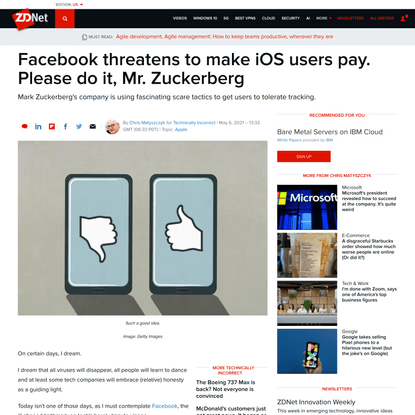 Facebook threatens to make iOS users pay. Please do it, Mr. Zuckerberg | ZDNet