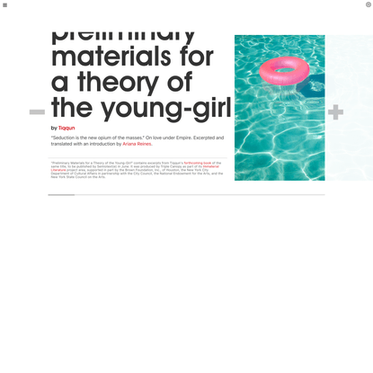 Triple Canopy – Preliminary Materials for a Theory of the Young-Girl by Tiqqun