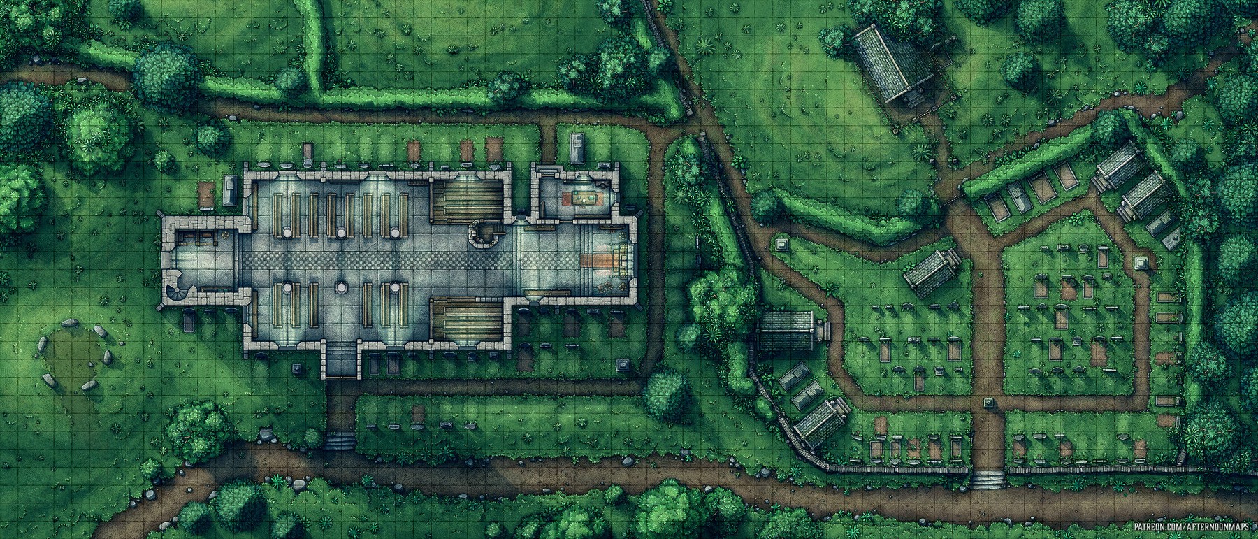 The Village Chapel - Church and Graveyard Battle Map (70x30) — Are.na