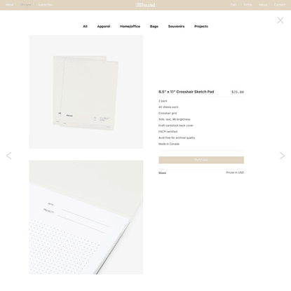 JJJJound 8.5” x 11” Crosshair Sketch Pad | JJJJound