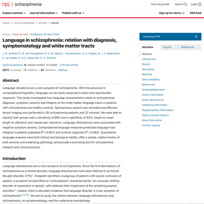 Language in schizophrenia: relation with diagnosis, symptomatology and white matter tracts