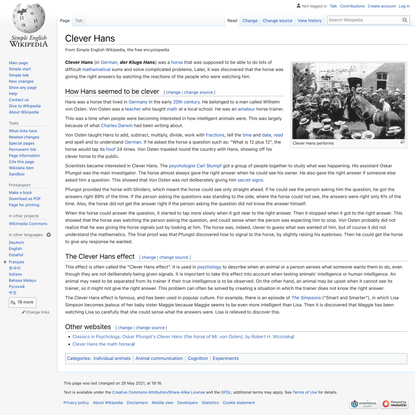 Clever Hans - Simple English Wikipedia, the free encyclopedia