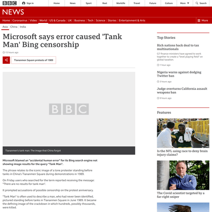 Microsoft says error caused ‘Tank Man’ Bing censorship