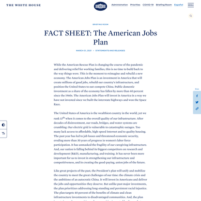 FACT SHEET: The American Jobs Plan | The White House