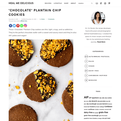 'Chocolate' Plantain Chip Cookies(AIP, paleo, vegan) * Heal Me Delicious
