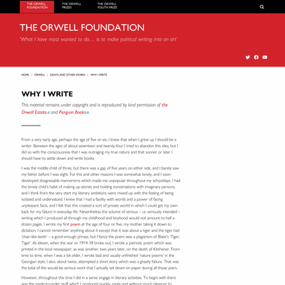 Why I Write | The Orwell Foundation
