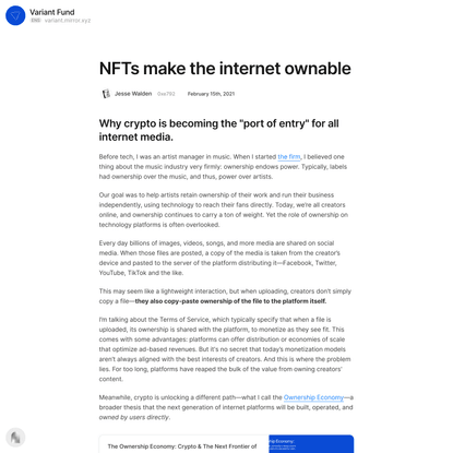 NFTs make the internet ownable — Mirror