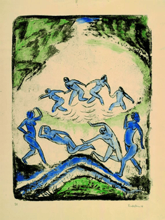 Der Tanz (Tanzende und Badende am Waldteich), 1912, Max Pechstein