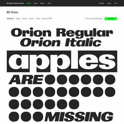 BC Orion font family overview | Briefcase Type Foundry