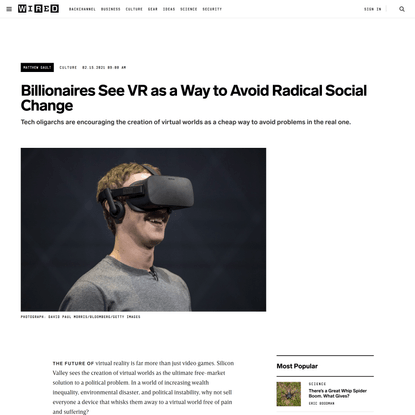 Billionaires See VR as a Way to Avoid Radical Social Change | WIRED