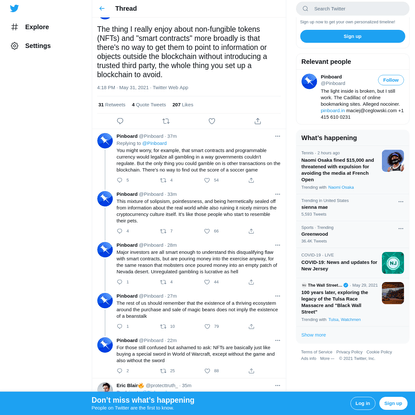 Pinboard on Twitter: "The thing I really enjoy about non-fungible tokens (NFTs) and "smart contracts" more broadly is that t...