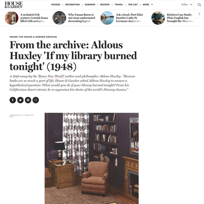 From the archive: Aldous Huxley ‘If my library burned tonight’ (1948)