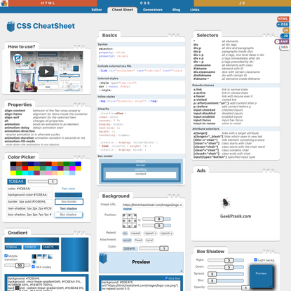 CSS Cheat Sheet - Interactive, not a PDF | HTMLCheatSheet.com