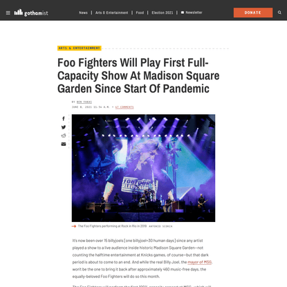 Foo Fighters Will Play First Full-Capacity Show At Madison Square Garden Since Start Of Pandemic