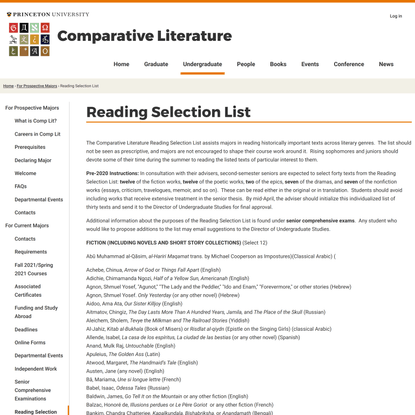 Reading Selection List | Comparative Literature