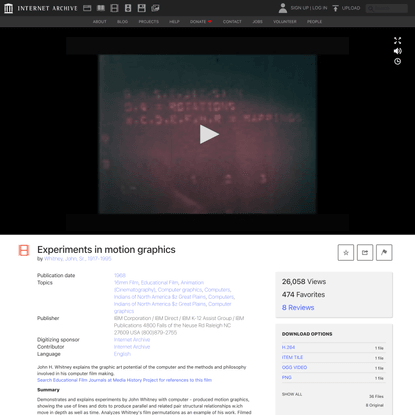 Experiments in motion graphics : Whitney, John, Sr., 1917-1995 : Free Download, Borrow, and Streaming : Internet Archive