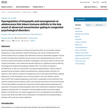 Dysregulation of kisspeptin and neurogenesis at adolescence link inborn immune deficits to the late onset of abnormal sensor...