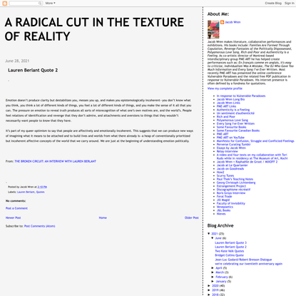 A Radical Cut In The Texture Of Reality: Lauren Berlant Quote 2
