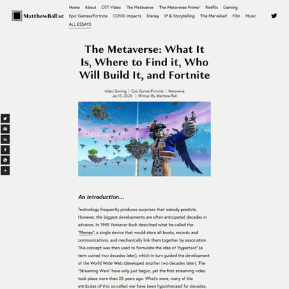 The Metaverse: What It Is, Where to Find it, Who Will Build It, and Fortnite — MatthewBall.vc