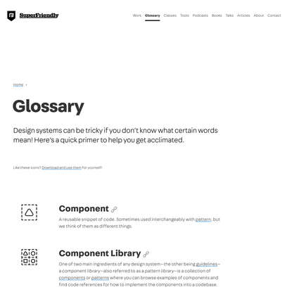 Design Systems Glossary, a resource from SuperFriendly
