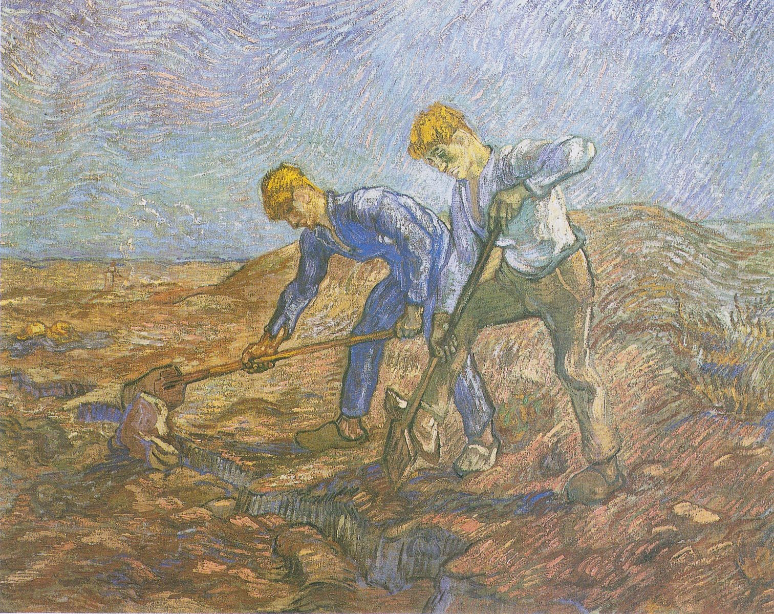 Two Peasants Digging, Vincent van Gogh (1889)