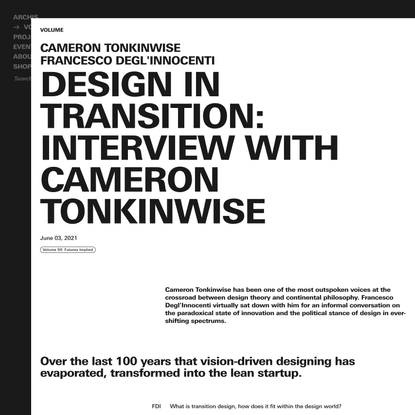 Design in transition: Interview with Cameron Tonkinwise - Archis