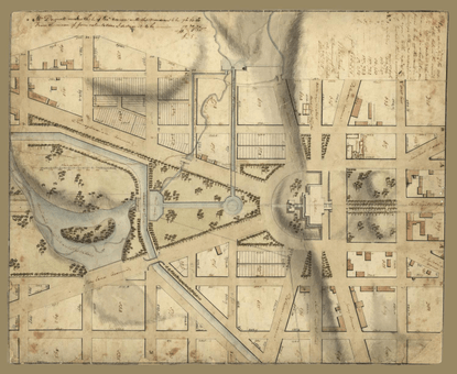 Map exhibiting the property of the U.S. in the vicinity of the Capitol : colored red, with the manner in which it is propose...