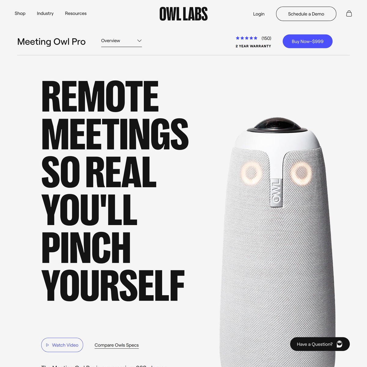 Meeting Owl Pro 360° camera, mic, and speaker with 1820 ft. range