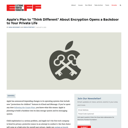 Apple's Plan to "Think Different" About Encryption Opens a Backdoor to Your Private Life | Electronic Frontier Foundation