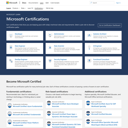 Microsoft Certifications | Microsoft Docs
