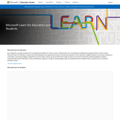 Microsoft Learn for Educators and Students
