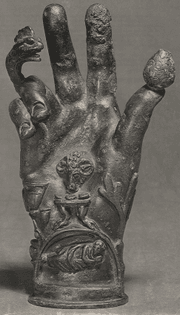 The Emblematic Hand of the Mysteries. The British Museum Collection, Bronze hand used in the worship of Sabazius, probably attached to poles for processional use.
http://goo.gl/NHDjkw