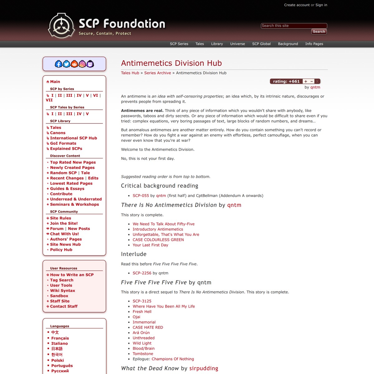Antimemetics Division, SCP Database Wiki