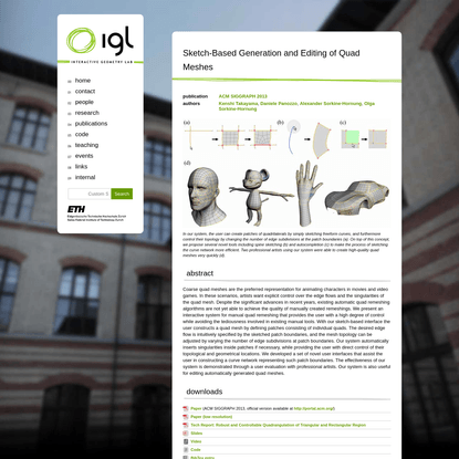 igl | Interactive Geometry Lab | ETH Zurich | Sketch-Based Generation and Editing of Quad Meshes