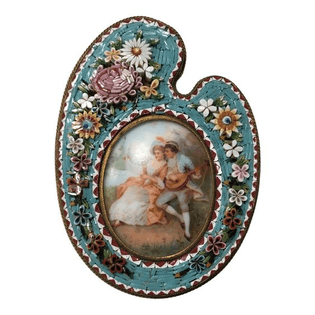 Antique Micro Mosaic Frame with Lover's Scene