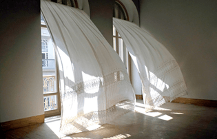 SALT, Istanbul, Turkey | Melancholia in ArcadiaGabriel Lester, 2011, lace curtains, textile hardener