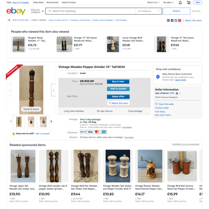 Vintage Wooden Pepper Grinder 15″ Tall MCM | eBay