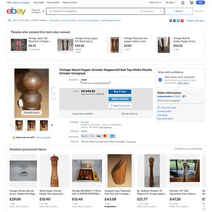 Vintage Wood Pepper Grinder Peppermill Ball Top White Plastic Grinder Unsigned | eBay