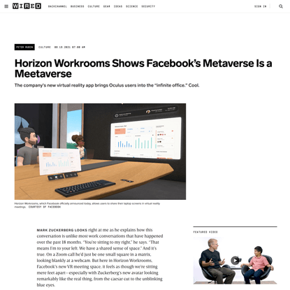 Horizon Workrooms Shows Facebook’s Metaverse Is a Meetaverse