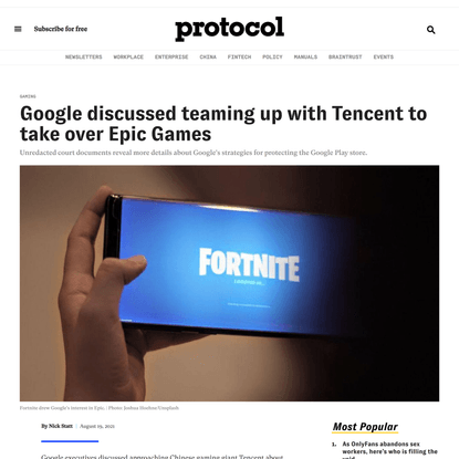 Google discussed teaming up with Tencent to take over Epic Games