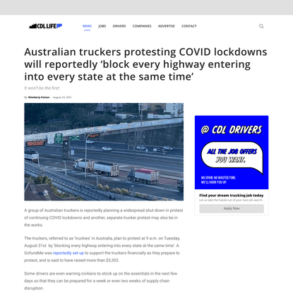 Australian truckers protesting COVID lockdowns will reportedly ‘block every highway entering into every state at the same time’