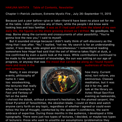 Hakuna Matata | Chapter I—Patrick Jackson, Extreme Mystic Fire