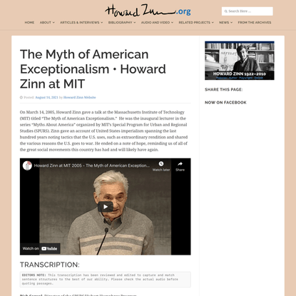 The Myth of American Exceptionalism • Howard Zinn at MIT