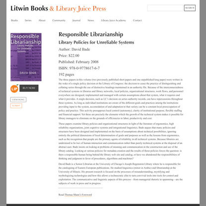 Responsible Librarianship | Litwin Books & Library Juice Press