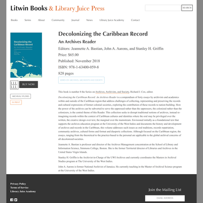 Decolonizing the Caribbean Record | Litwin Books & Library Juice Press