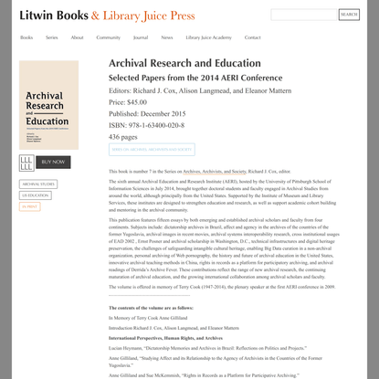 Archival Research and Education | Litwin Books & Library Juice Press
