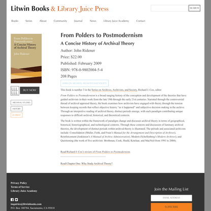 From Polders to Postmodernism | Litwin Books & Library Juice Press