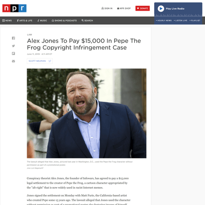 Alex Jones To Pay $15,000 In Pepe The Frog Copyright Infringement Case