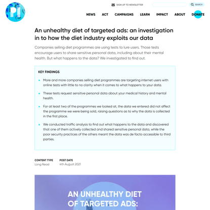 An unhealthy diet of targeted ads: an investigation in to how the diet industry exploits our data